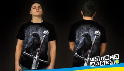 Футболки с полной запечаткой: ворон с мечом